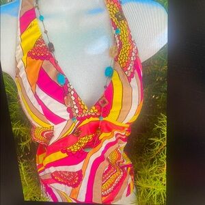 Vibrant Halter Top with Beaded Neckline